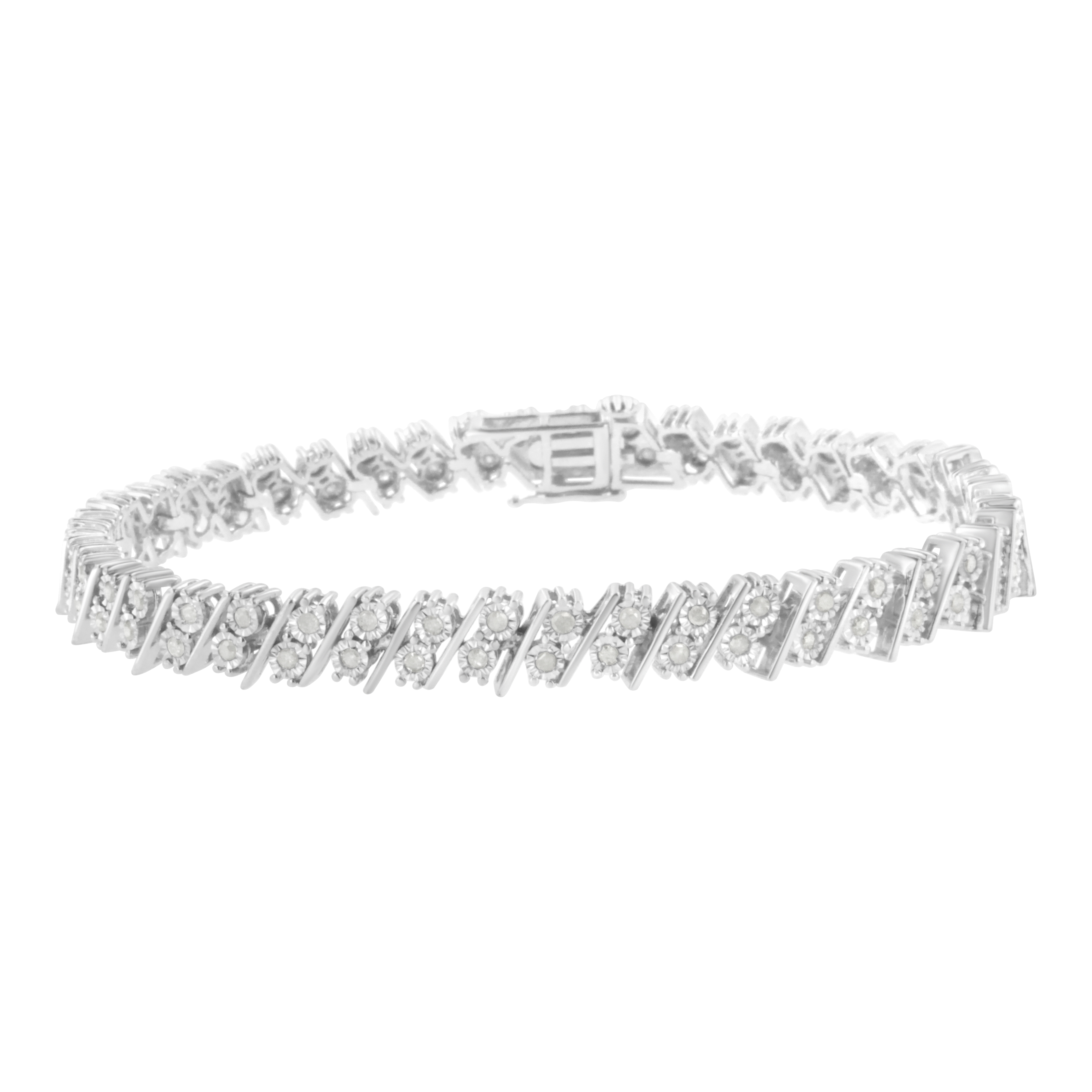 925 Sterling Silver 1 Cttw Double Row Miracle Set Diamond Link Bracelet I-J 715$